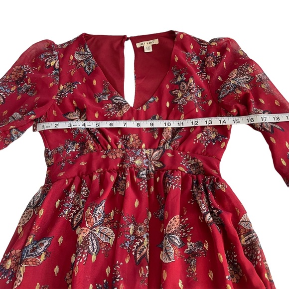 NWT! Mi Ami V-neck Balloon Long Sleeve Flowy Burgundy Mini Dress Size XXS - Picture 10 of 13